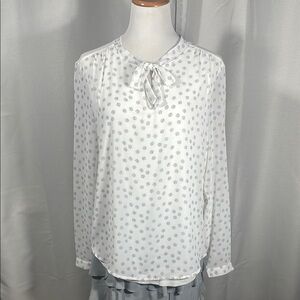 Ann Taylor White Long Sleeve Tie Front Blouse